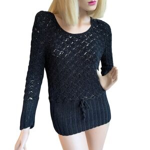 Vintage Handmade Crochet Sweater Black Whimsigoth Witchy Cottagecore‎ Bohemian